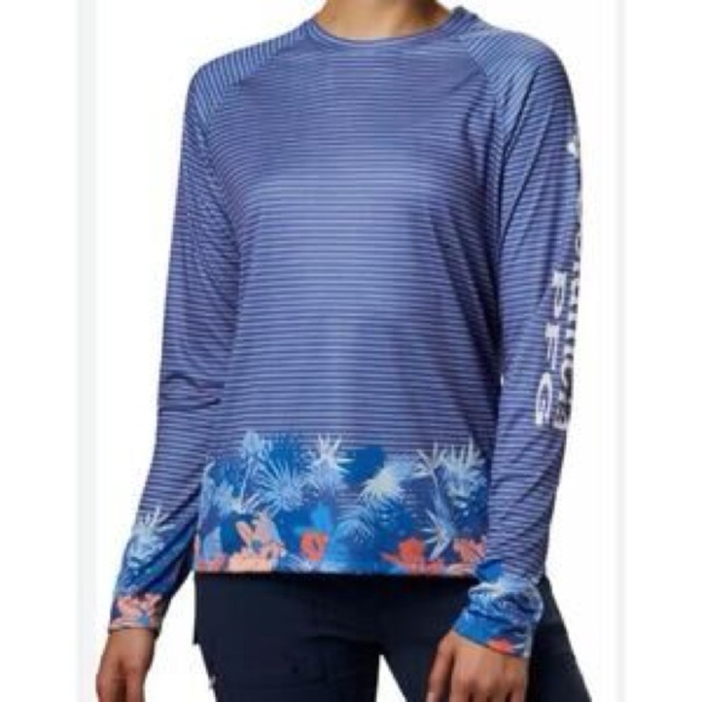 Columbia Striped Long Sleeve Tee with Floral Design